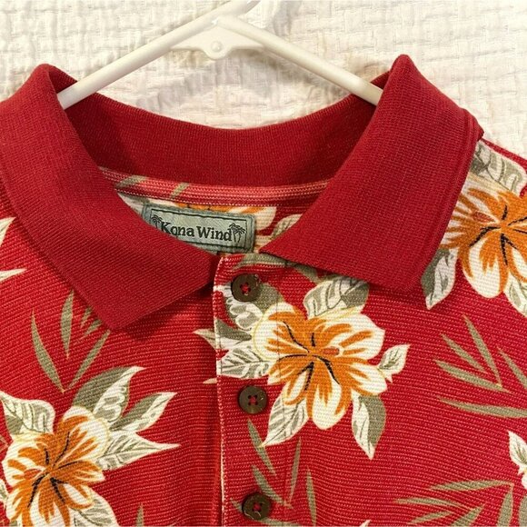 Kona Wind Men's Tropical Print 3-Button Golf Polo Short Sleeve Sz XXL Red Orange - Picture 2 of 11